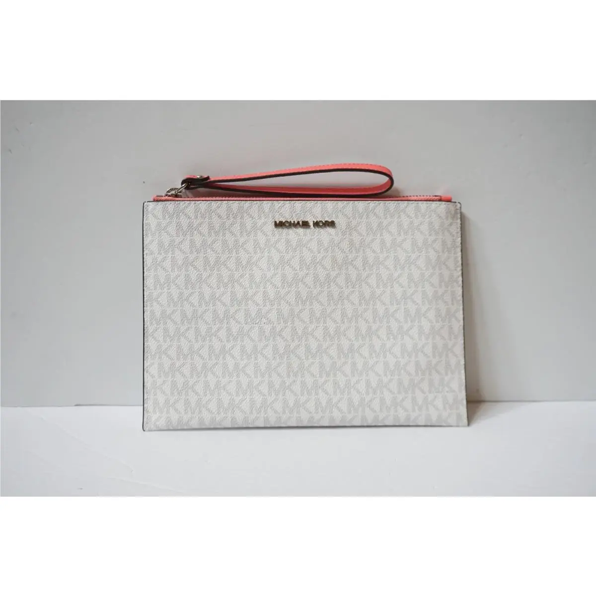 Jet Set Travel XL Top Zip Clutch Wristlet MK White Grapefruit Pink by Michael Kors