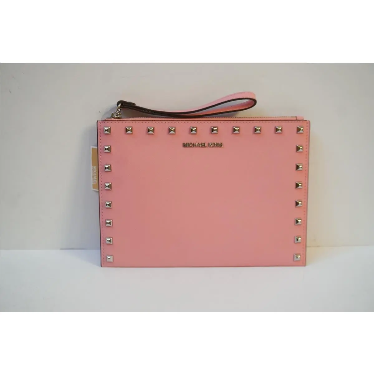 Jet Set Travel XL Top Zip Clutch Wristlet Pink Carnation/Silver Studded by Michael Kors