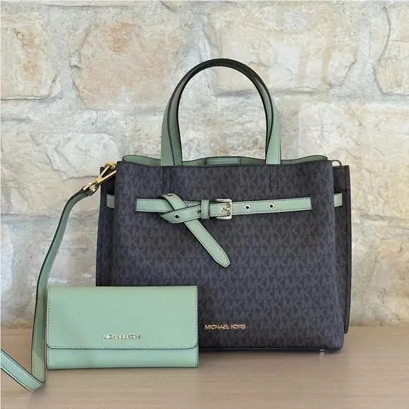 Emilia Large Satchel Tote Light Sage Crossbody Bag/wallet Option Handbag+Wallet by Michael Kors
