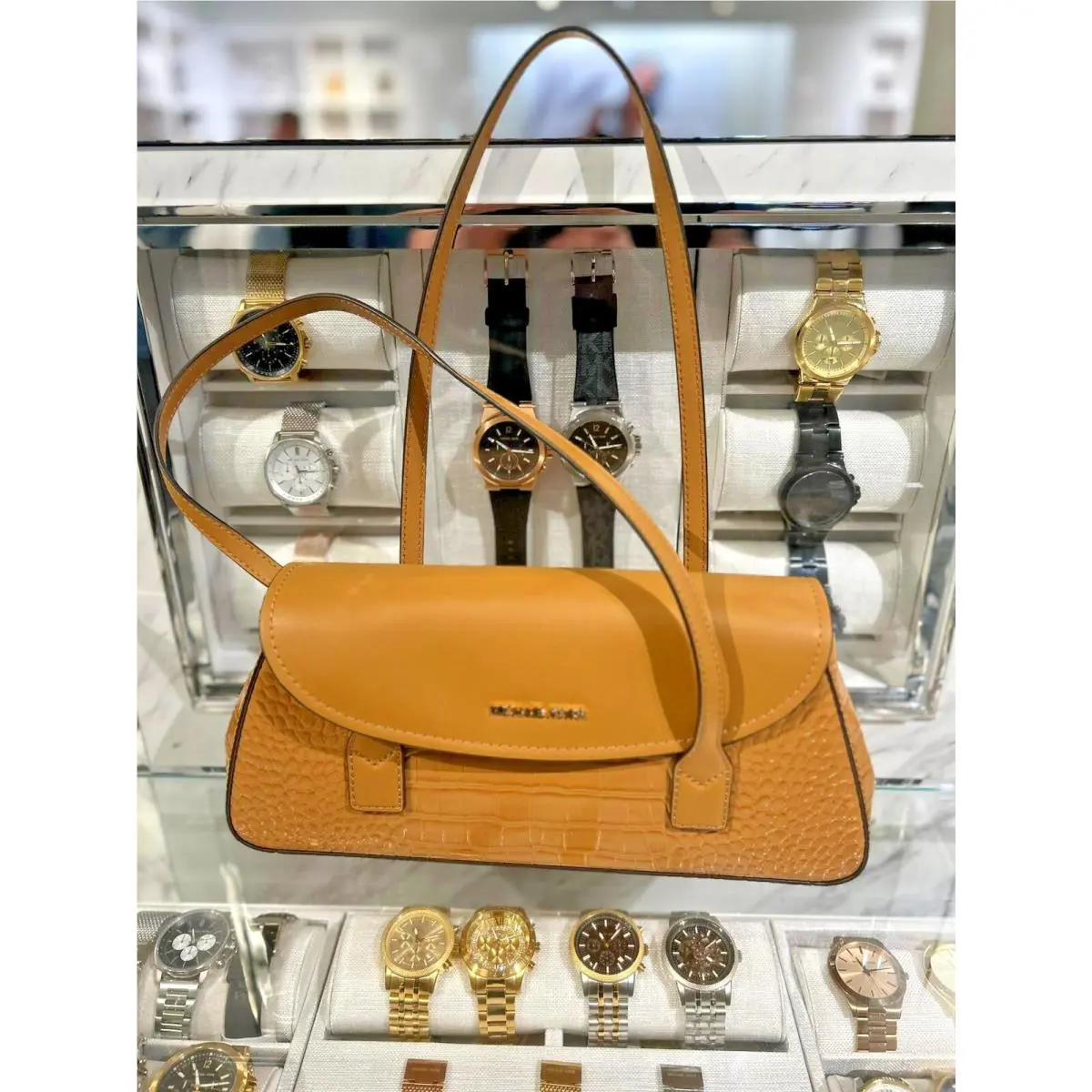 Michael Kors Katya Medium Pvc Croc Embossed Shoulder Handbag Purse Bag Variation