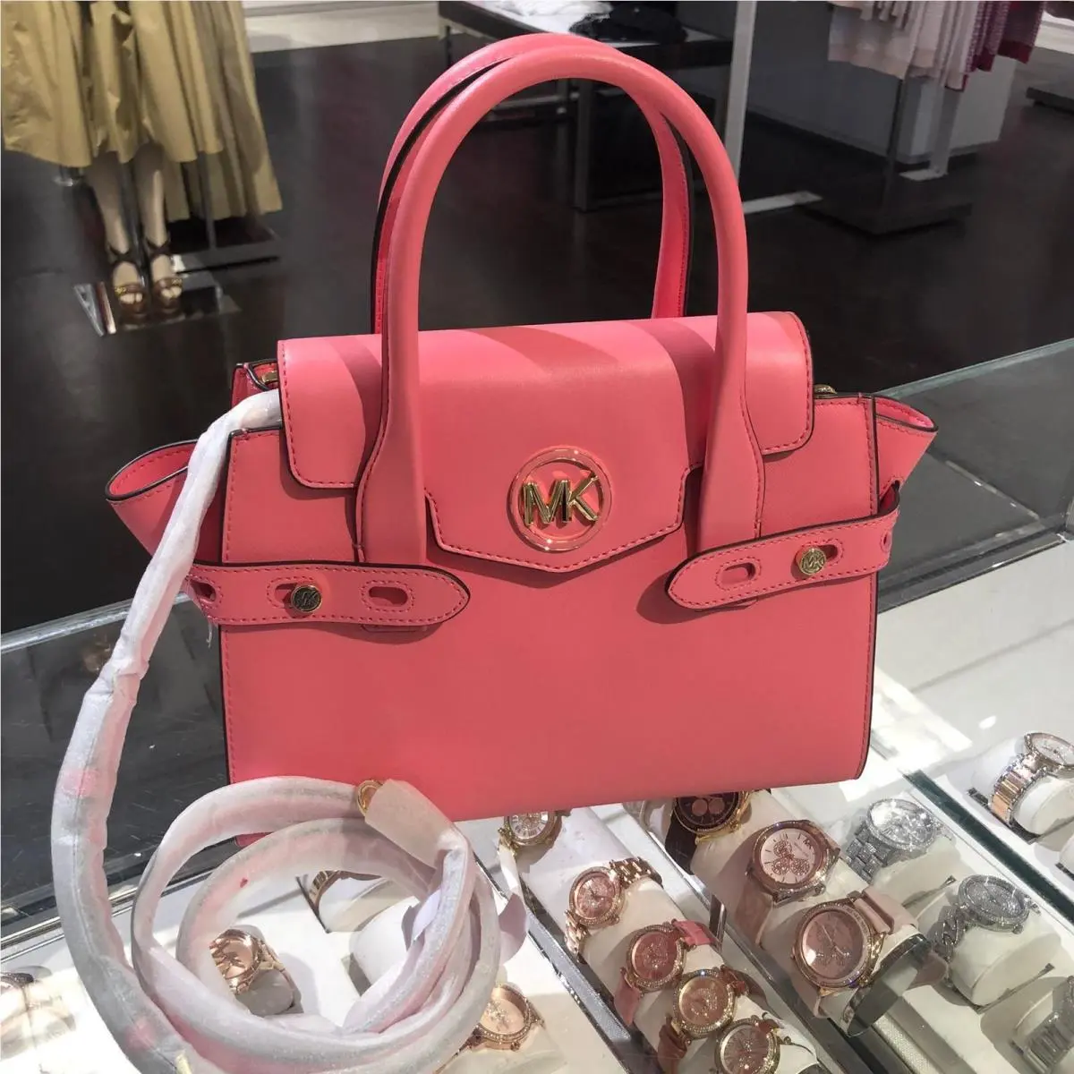 Carmen Medium Flap Satchel Shoulder Handbag Crossbody Messenger Var TEA ROSE by Michael Kors