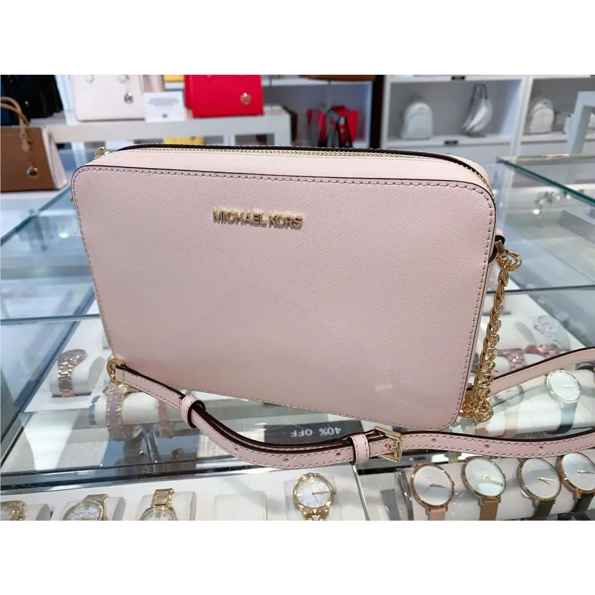 MK Jet Set Large EW Saffiano Crossbody Bag Multi Colors Powder Blush by Michael Kors