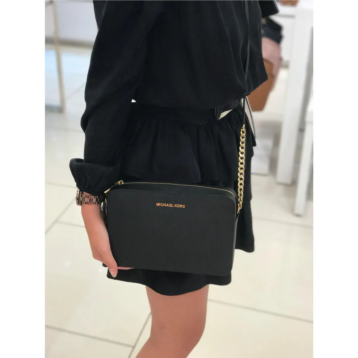 MK Jet Set Large EW Saffiano Crossbody Bag Multi Colors Black by Michael Kors