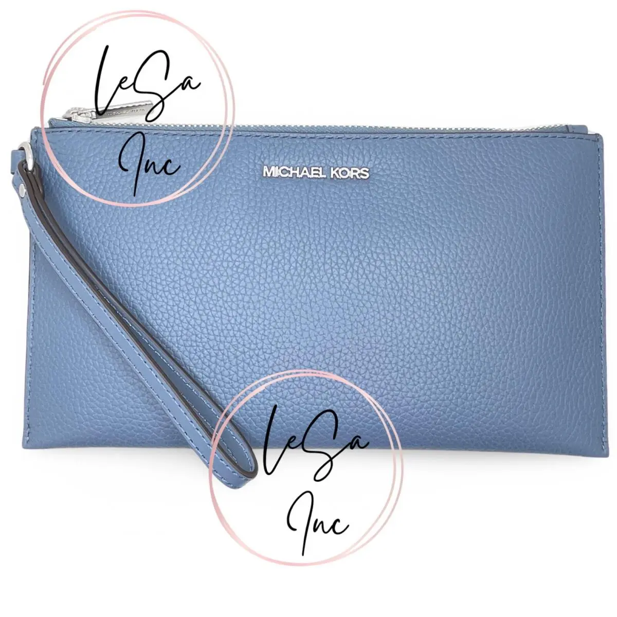 Women`s Large Leather Slim Wristlet Pouch Clutch Denim by Michael Kors