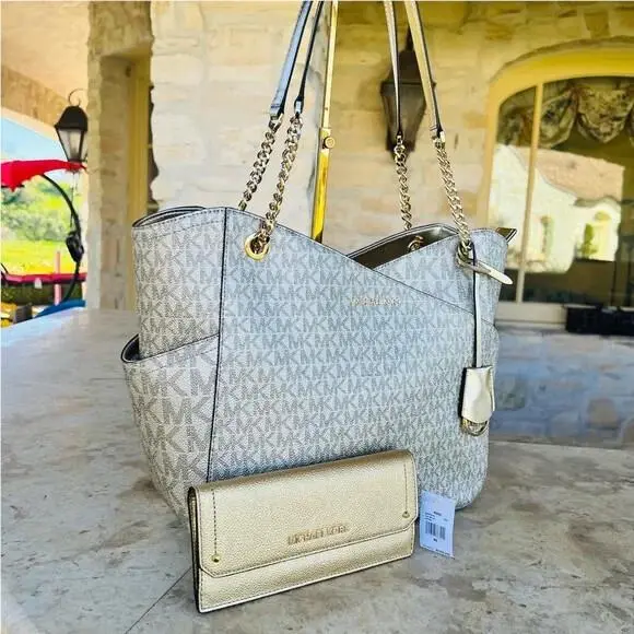 Michael Kors Jet Set Travel Large Chain Shoulder Top Zip Tote MK Wallet Options