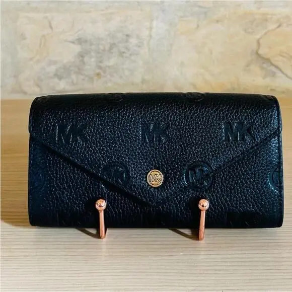 Cora Black Large Zip Pouchette Leather Shoulder Bag/wallet Option Wallet by Michael Kors