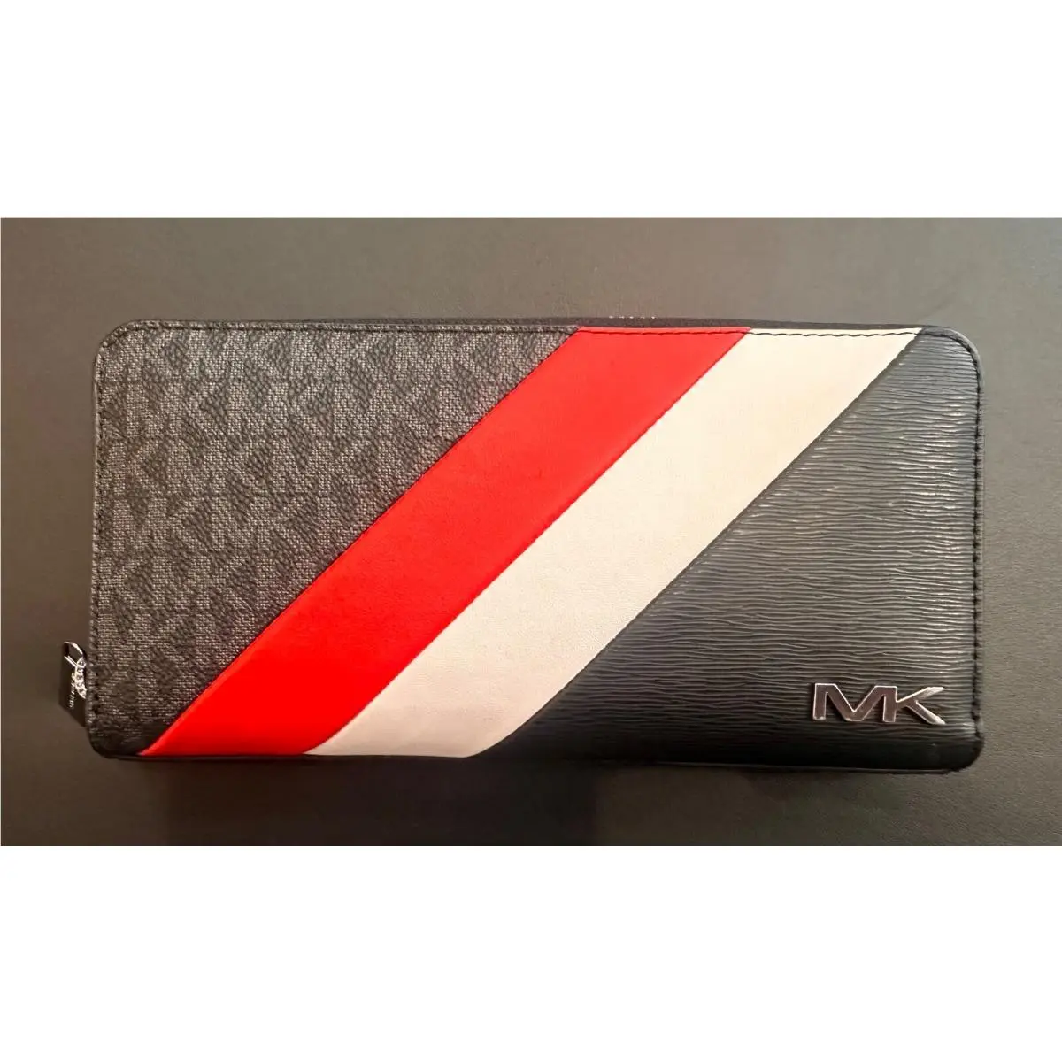 Cooper Tech Zip Around MK Signature Continental Wallet Purse Dark Sangria/sv by Michael Kors