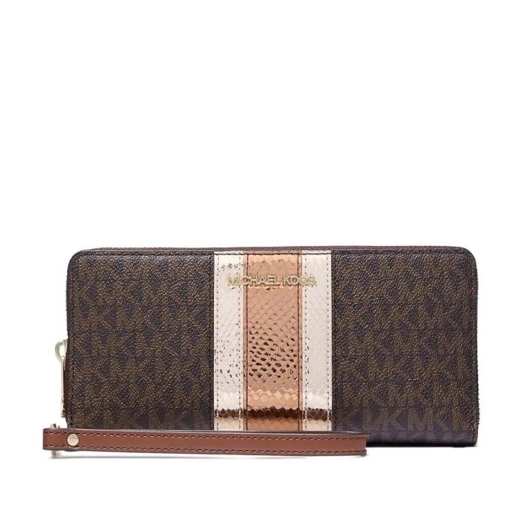 Jet Set Travel Large Continental Wallet Brown (Metallic Signature Logo) by Michael Kors