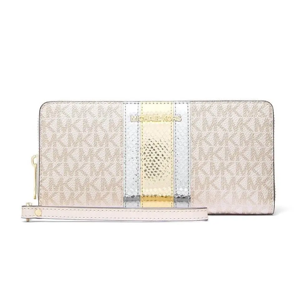 Jet Set Travel Large Continental Wallet Pale Gold (Metallic Signature Logo) by Michael Kors
