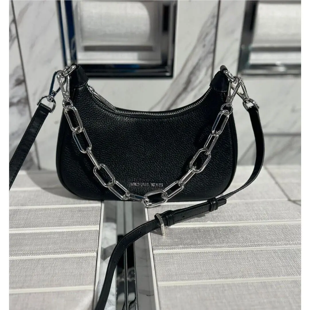Cora Medium Leather Chain Crossbody Shoulder Bag Handbag Purse MK BLACK by Michael Kors