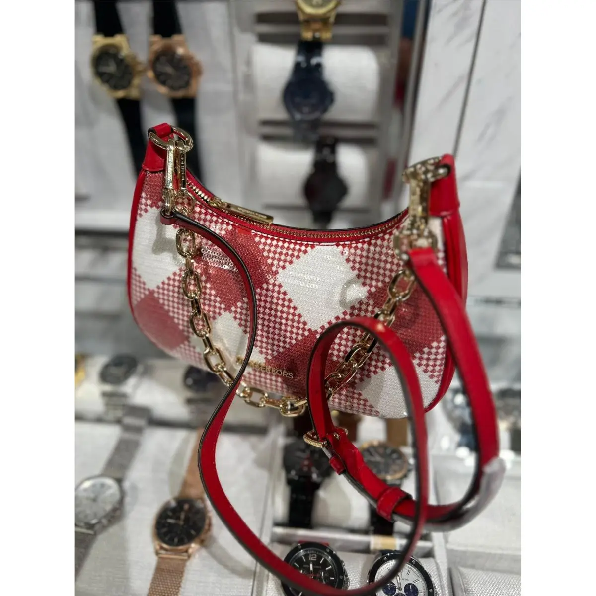 Cora Medium Leather Chain Crossbody Shoulder Bag Handbag Purse MK RED GOLD by Michael Kors