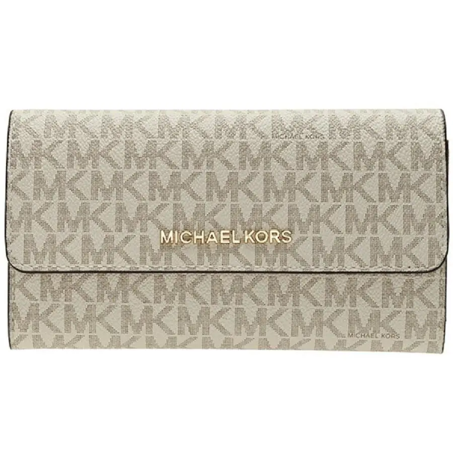 Michael Kors Jet Set Travel Large Trifold Signature Pvc Wallet - Vanilla/Acorn
