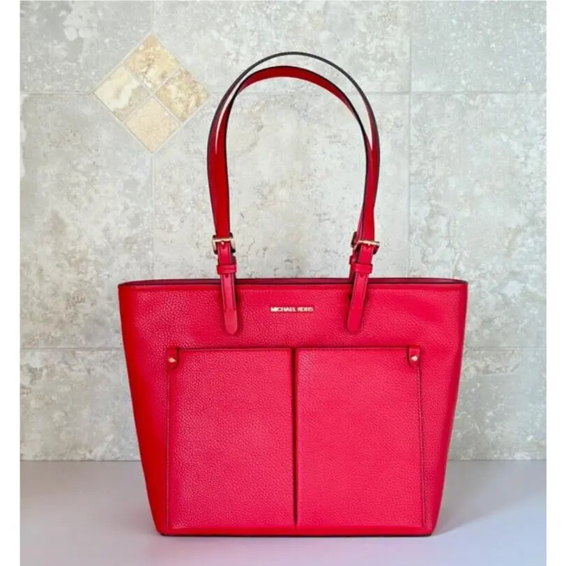 Jet Set Travel Medium Front Double Pocket Tote Shoulder Bag Bright Red by Michael Kors