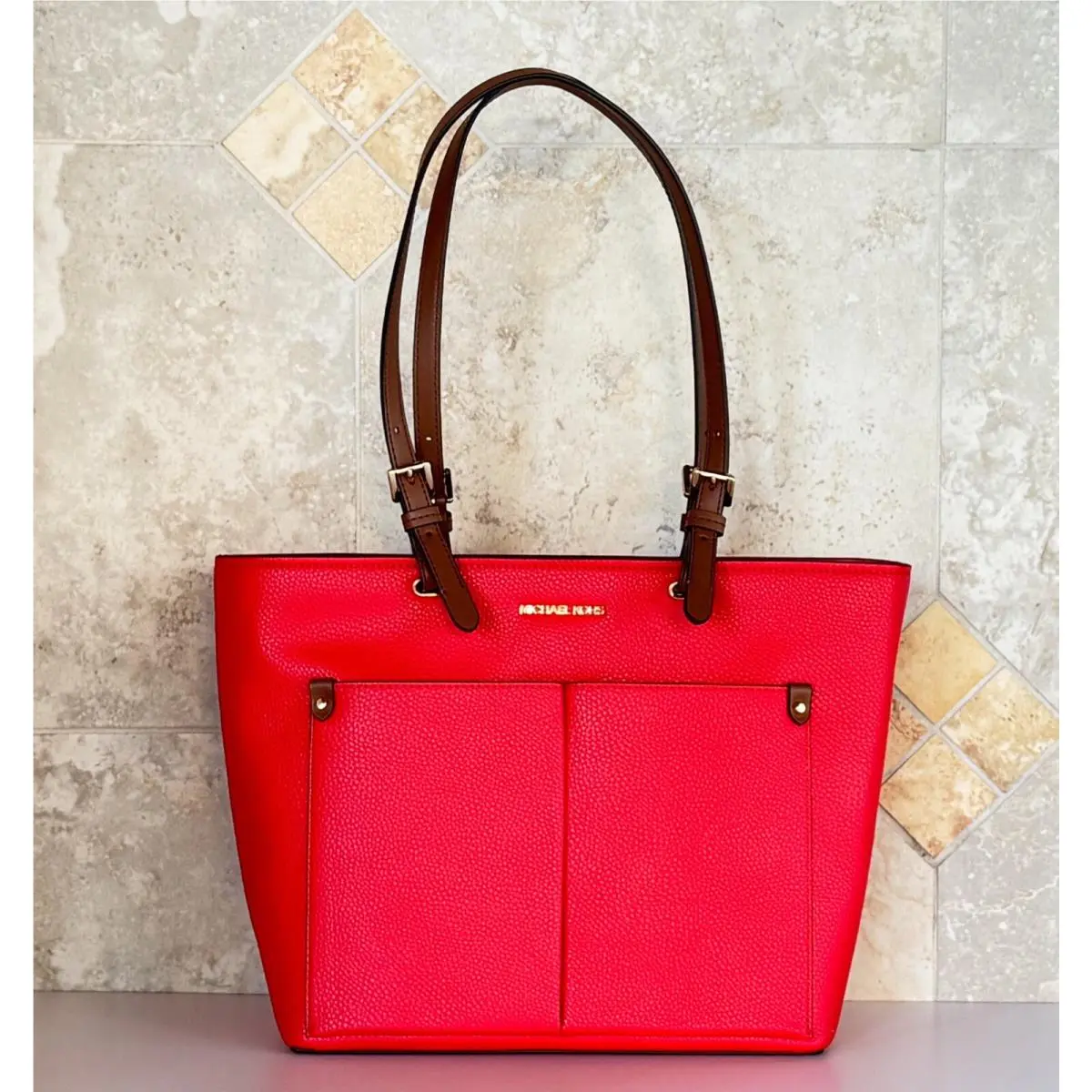 Jet Set Travel Medium Front Double Pocket Tote Shoulder Bag Dark Sangria/Brown by Michael Kors