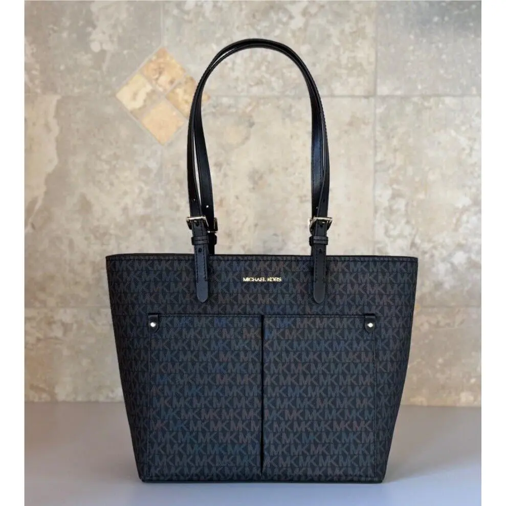 Jet Set Travel Medium Front Double Pocket Tote Shoulder Bag MK BLACK by Michael Kors