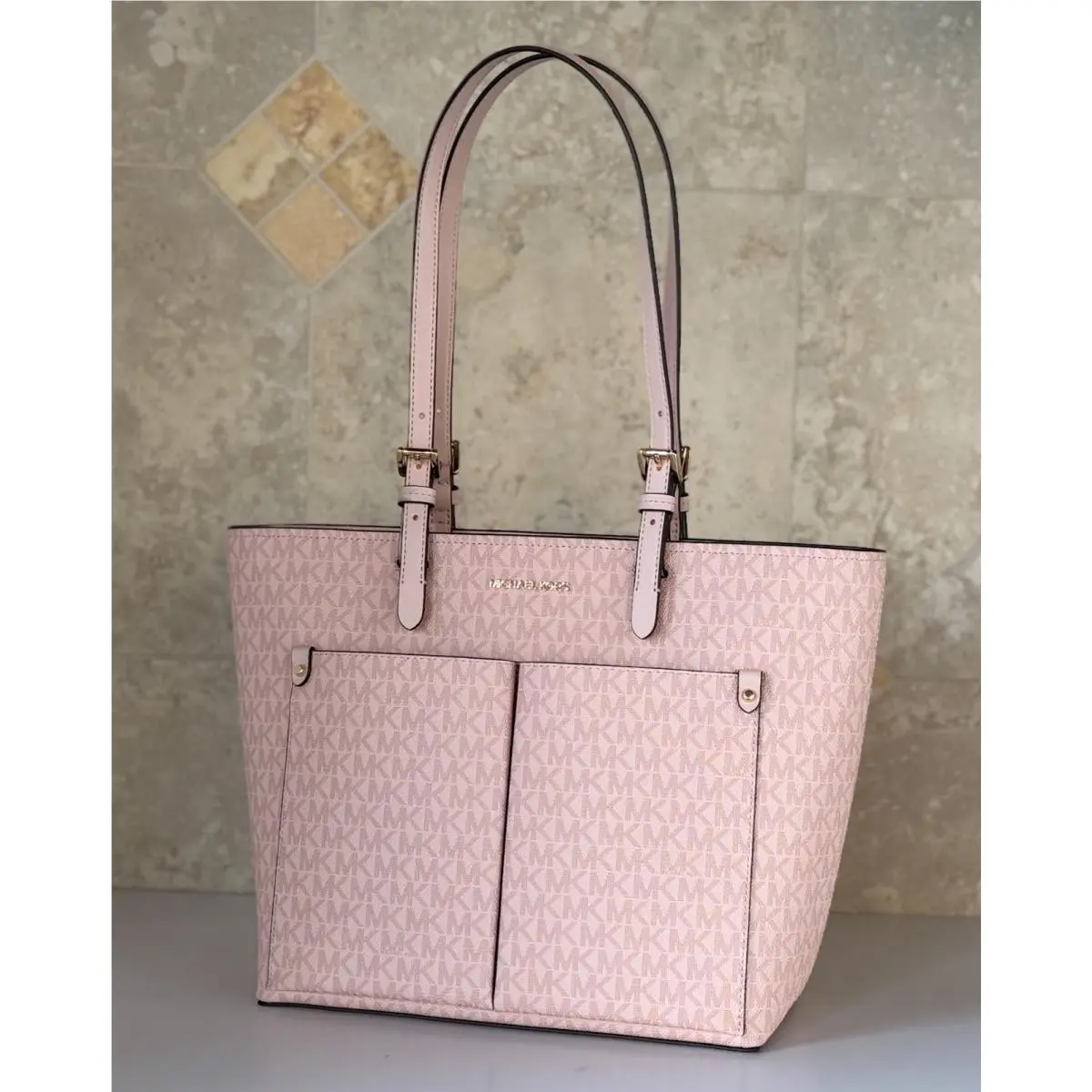 Jet Set Travel Medium Front Double Pocket Tote Shoulder Bag MK Powder Blush by Michael Kors
