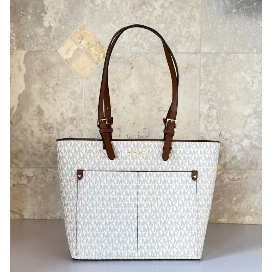 Jet Set Travel Medium Front Double Pocket Tote Shoulder Bag MK VANILLA BROWN by Michael Kors