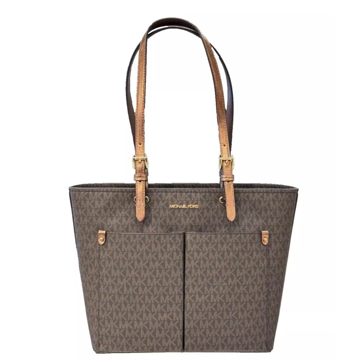 Jet Set Travel Medium Front Double Pocket Tote Shoulder Bag MK Brown Mocha by Michael Kors