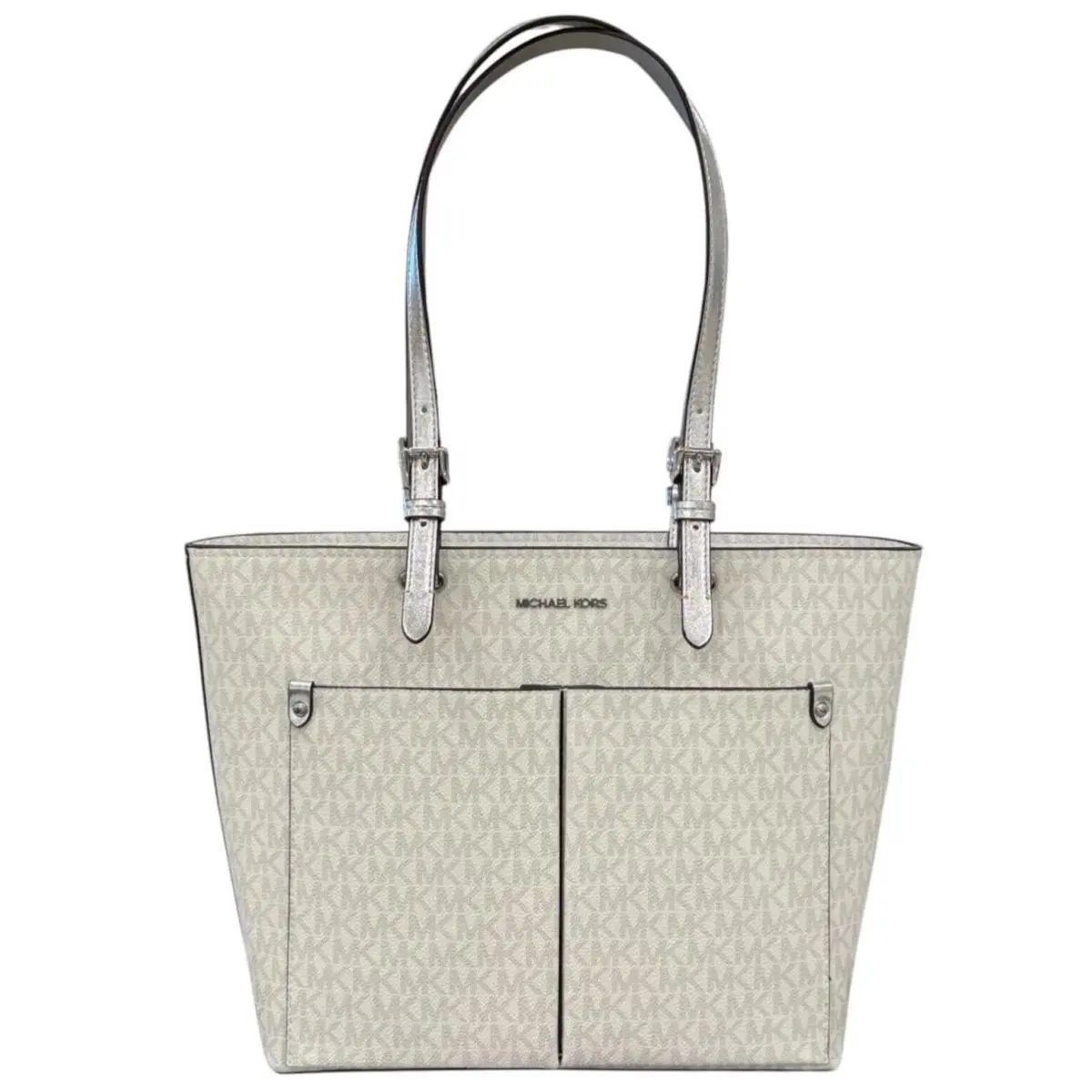 Jet Set Travel Medium Front Double Pocket Tote Shoulder Bag MK White Silver by Michael Kors