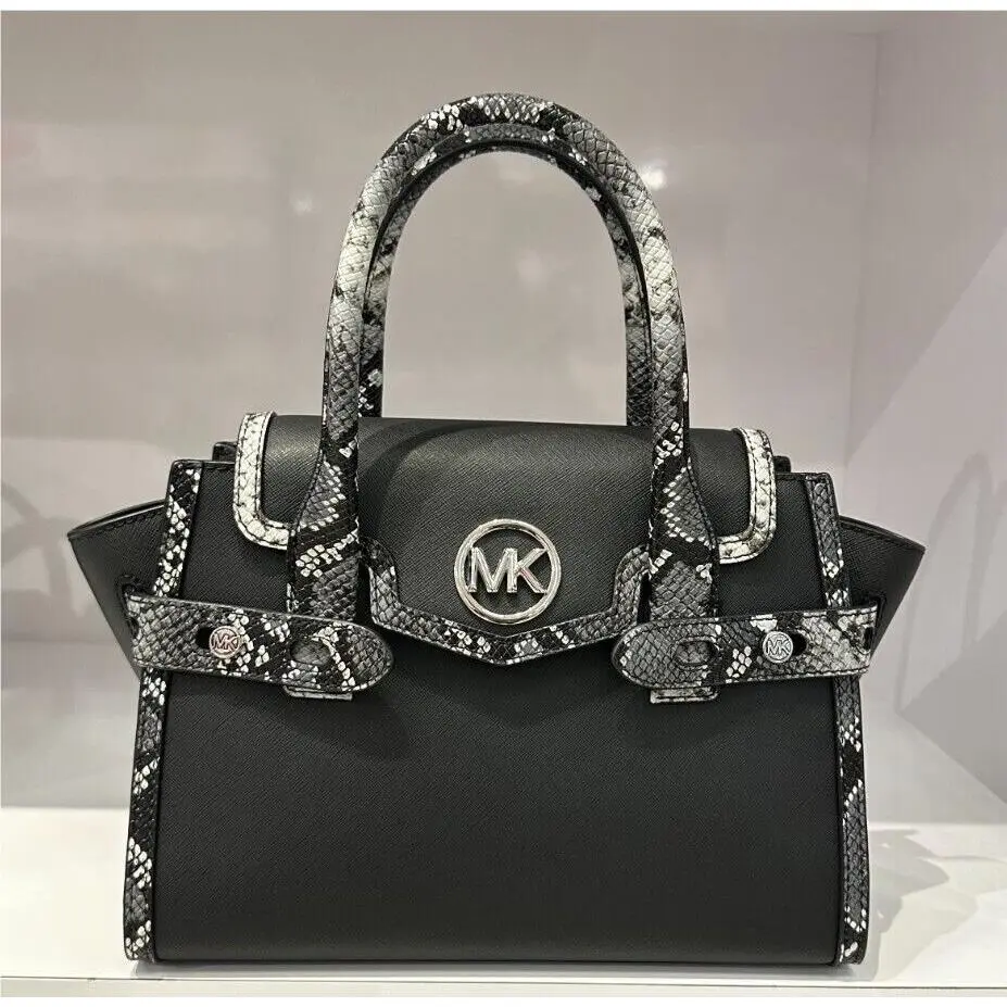 Carmen Medium Flap Satchel Shoulder Crossbody Bag BLACK MULTI EXOTIC TRIM by Michael Kors