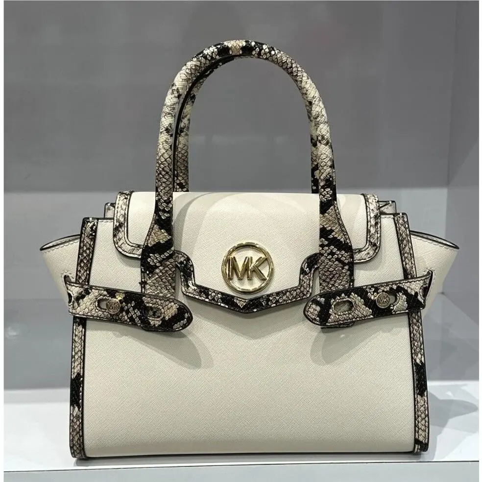 Carmen Medium Flap Satchel Shoulder Crossbody Bag LIGHT CREAM MULTI EXOTIC TRIM by Michael Kors