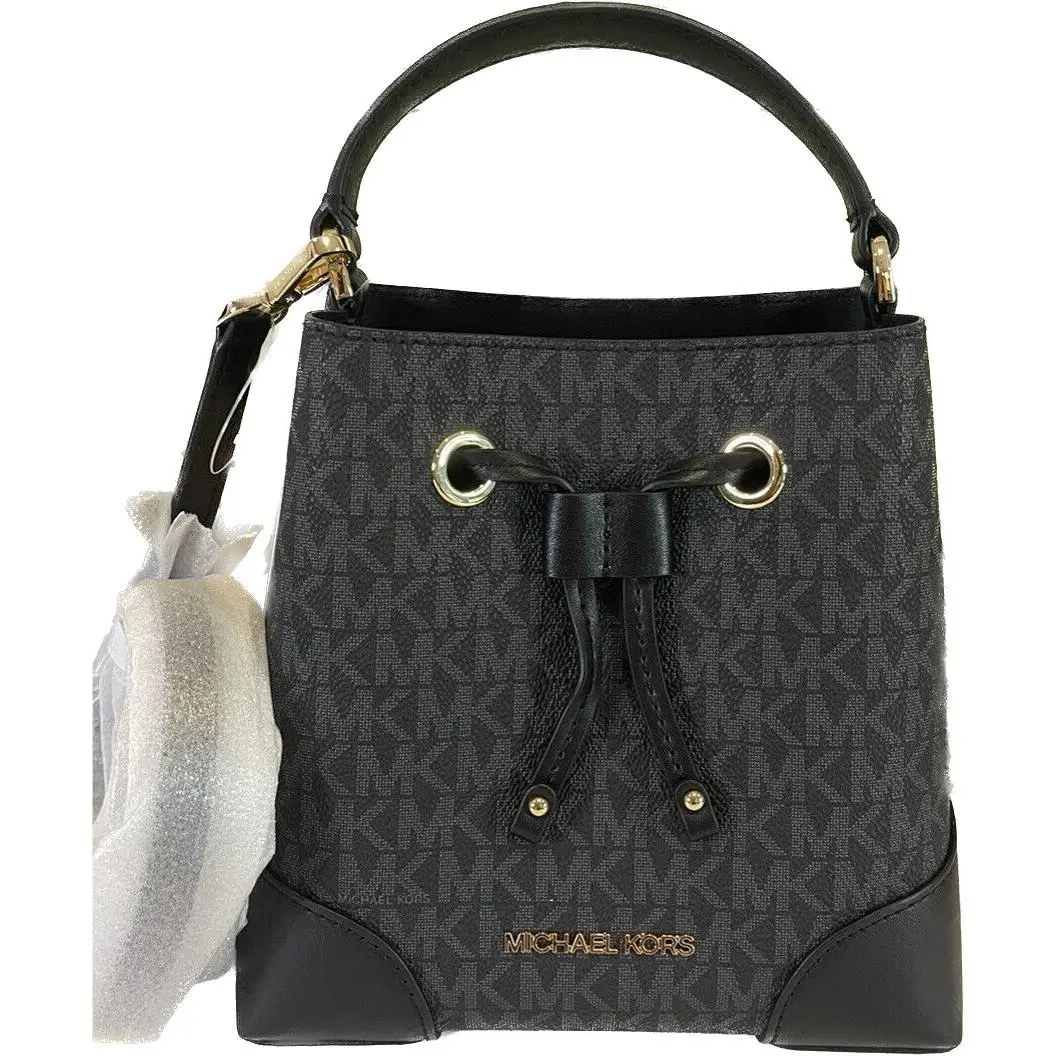 Mercer XS Convertible Bucket MK Signature Messenger Shoulder Bag Black mk/Gold by Michael Kors