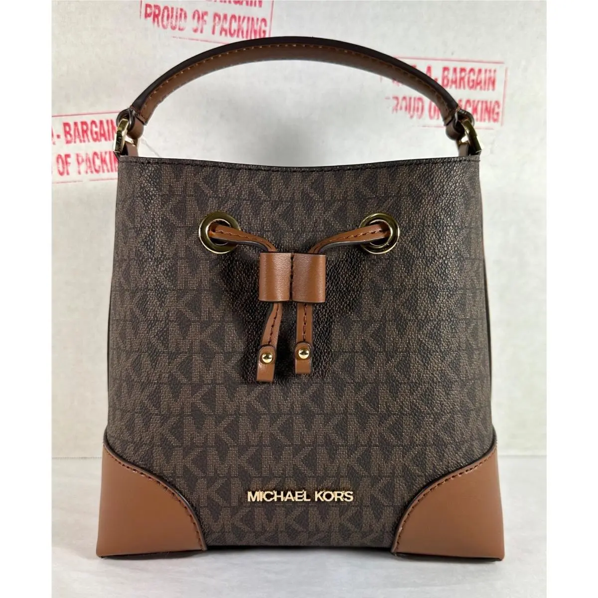 Mercer XS Convertible Bucket MK Signature Messenger Shoulder Bag Brown MK/GOLD by Michael Kors