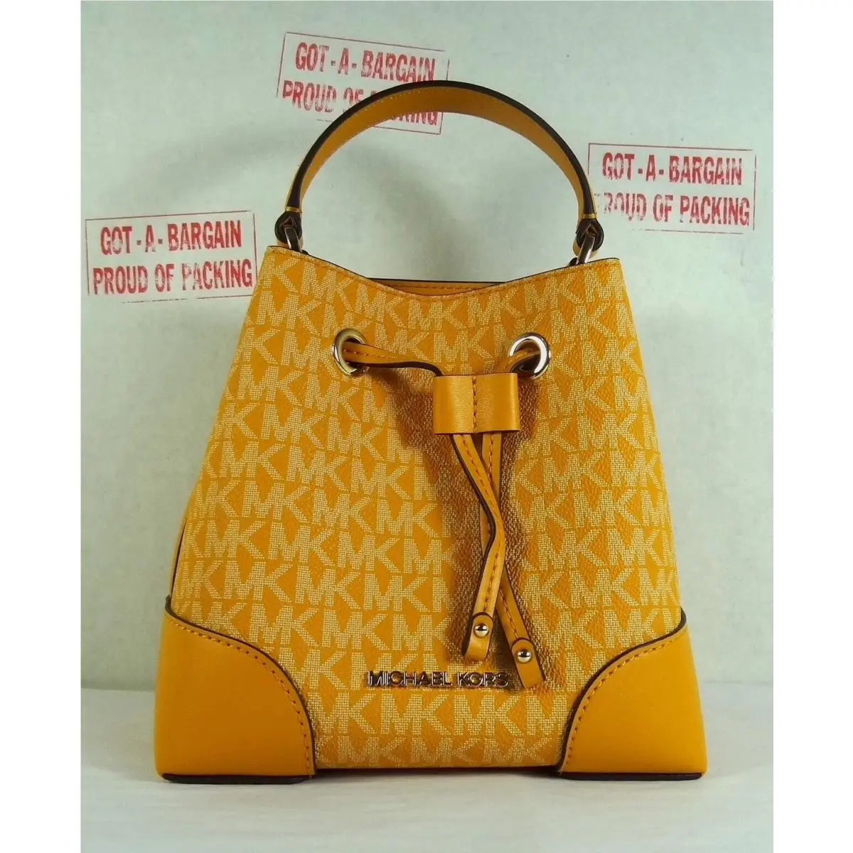 Mercer XS Convertible Bucket MK Signature Messenger Shoulder Bag Honeycomb/gold by Michael Kors