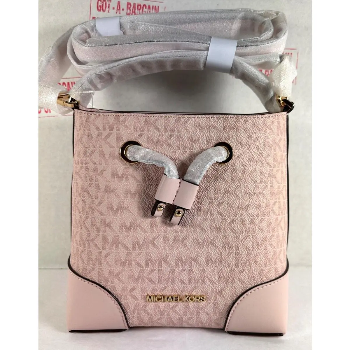 Mercer XS Convertible Bucket MK Signature Messenger Shoulder Bag Powder blush/pimk multi by Michael Kors