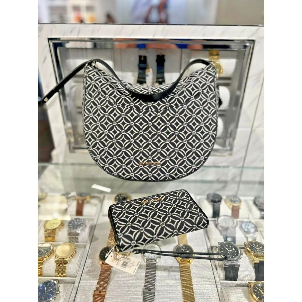 Dover Large Half Moon Shoulder Bag+flat Phone Case Wallet Combo Set BLACK by Michael Kors