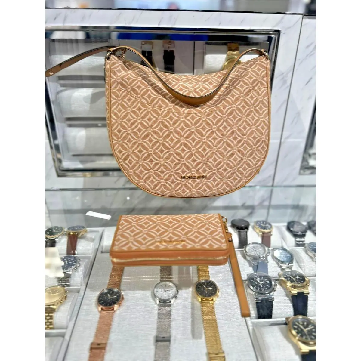 Dover Large Half Moon Shoulder Bag+flat Phone Case Wallet Combo Set DEER by Michael Kors