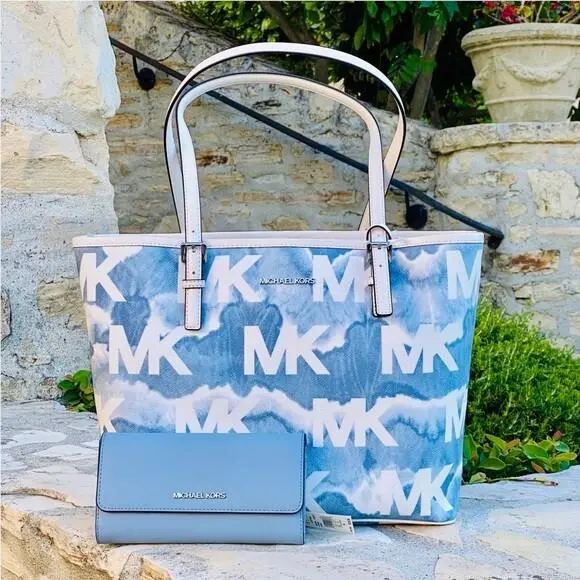Graphic Tote Jet Travel Tote Handbag/wallet Options Pale Blue HANDBAG+WALLET by Michael Kors