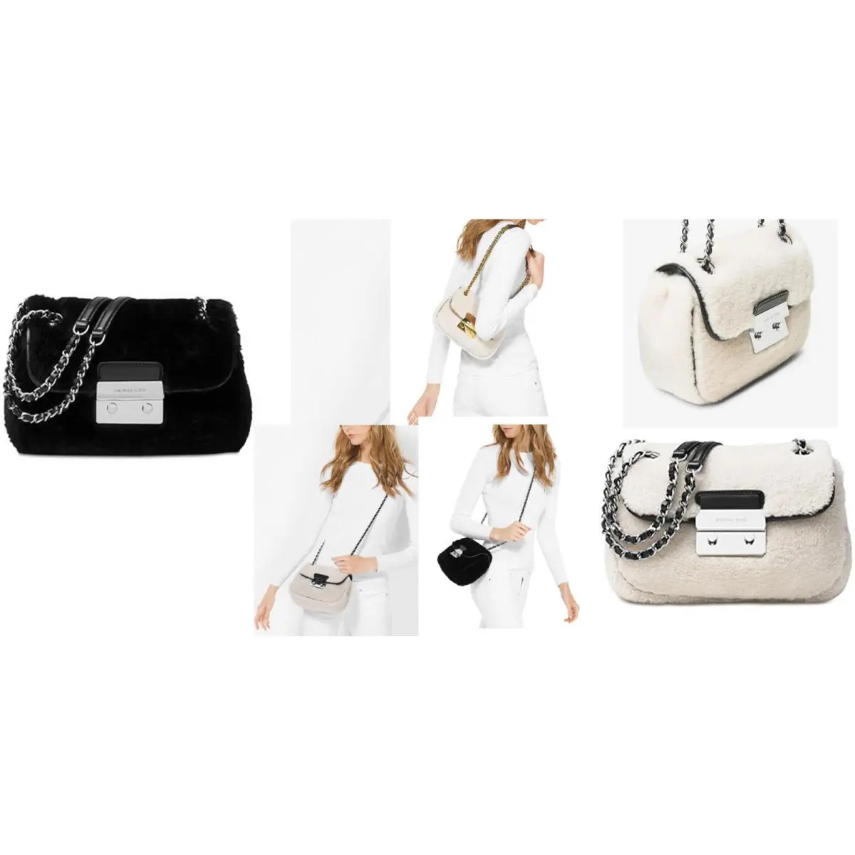 Michael Kors Women`s Crossbody Bag Black Sloan Small Shearling Shoulder Bag