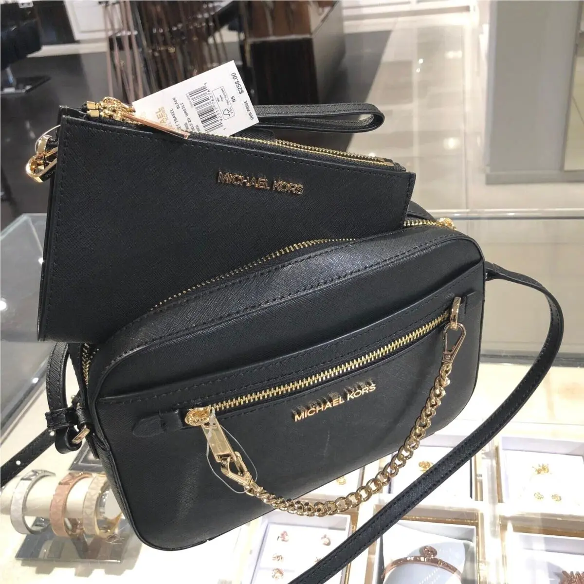 Pvc or Leather Crossbody Messenger Bag Handbag Shoulder Purse MK BLACK GOLD by Michael Kors