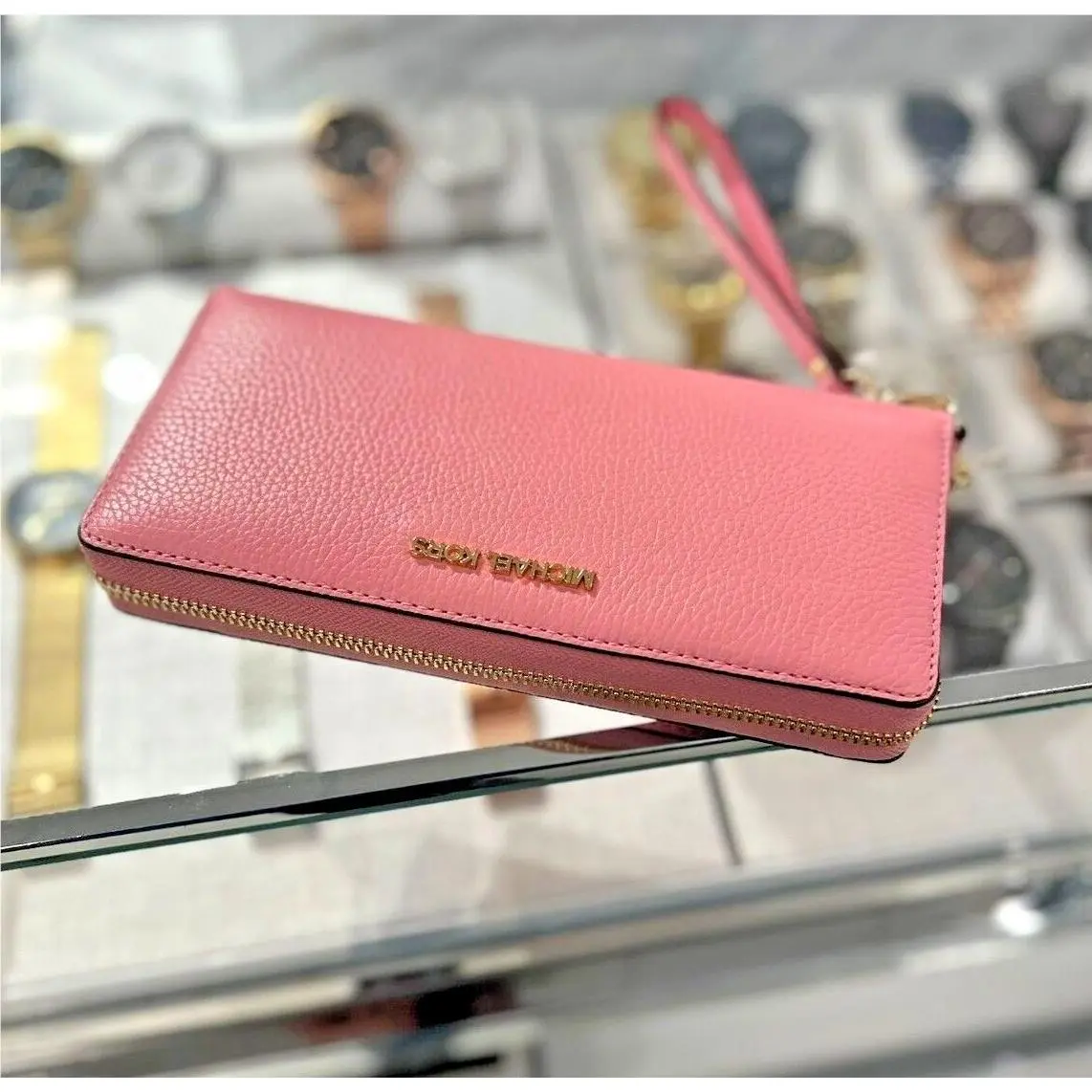 Travel Large Continental Leather Long Zip Around Wallet Wristlet MK CARNATION by Michael Kors