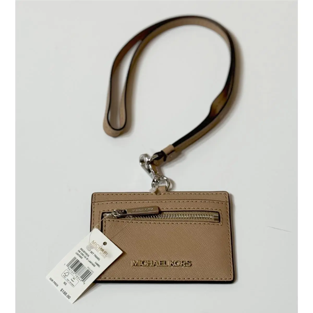 Jet Set Travel East West ID Card Case Wallet Lanyard Leather Camel by Michael Kors