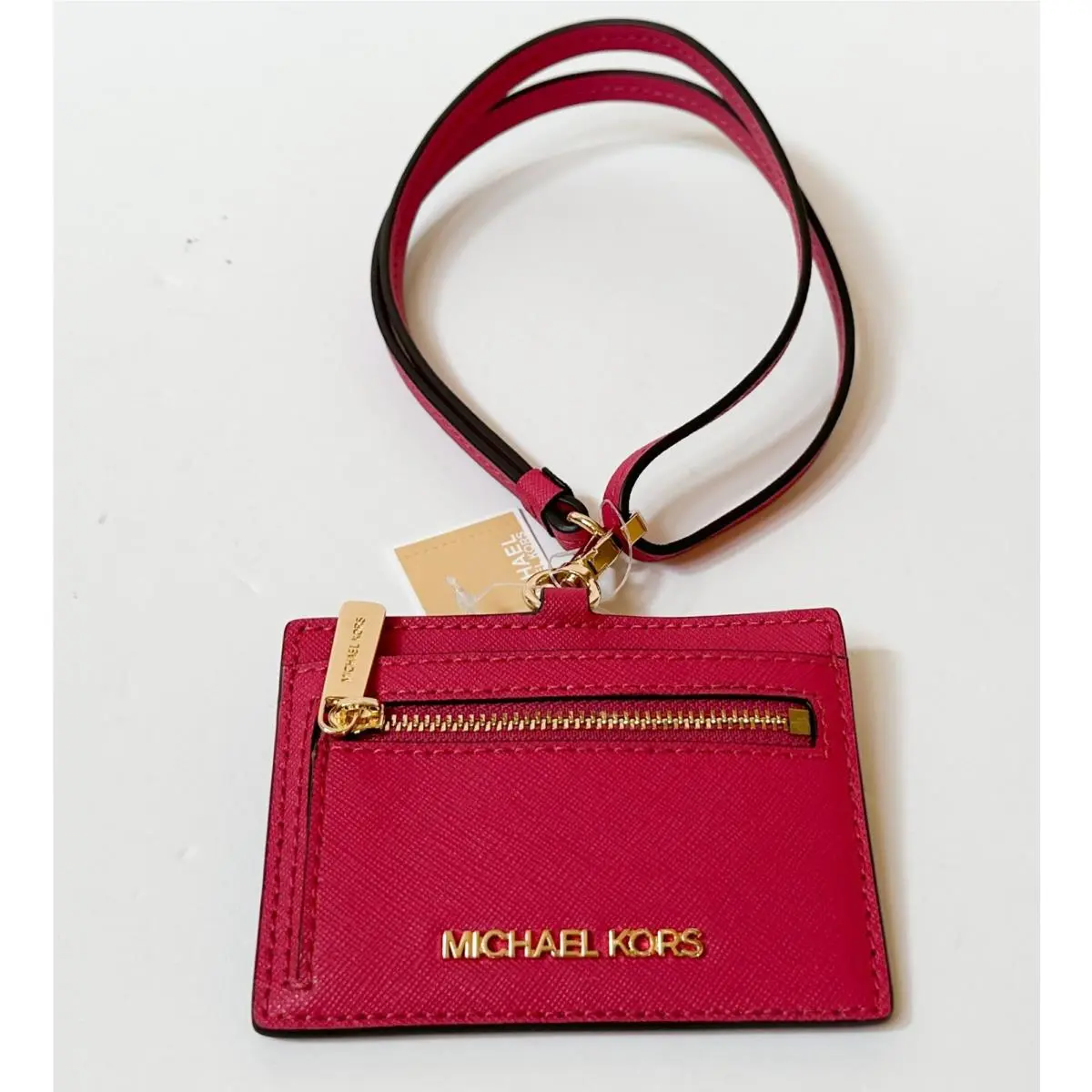 Jet Set Travel East West ID Card Case Wallet Lanyard Leather CARMINE PINK by Michael Kors