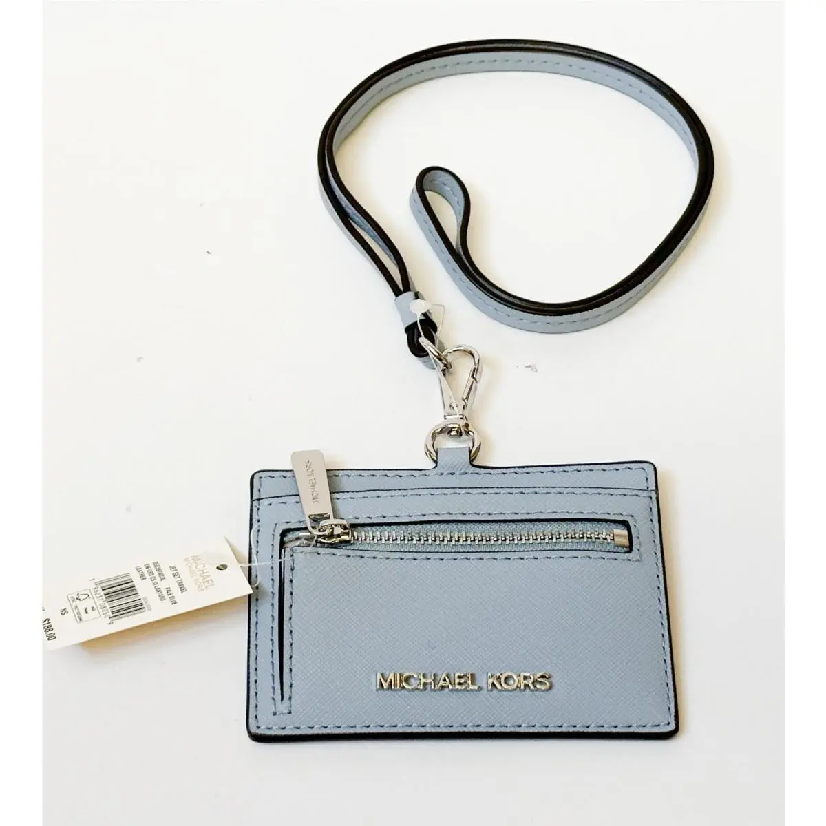 Jet Set Travel East West ID Card Case Wallet Lanyard Leather PALE BLUE/SILVER TONED HARDWARE by Michael Kors