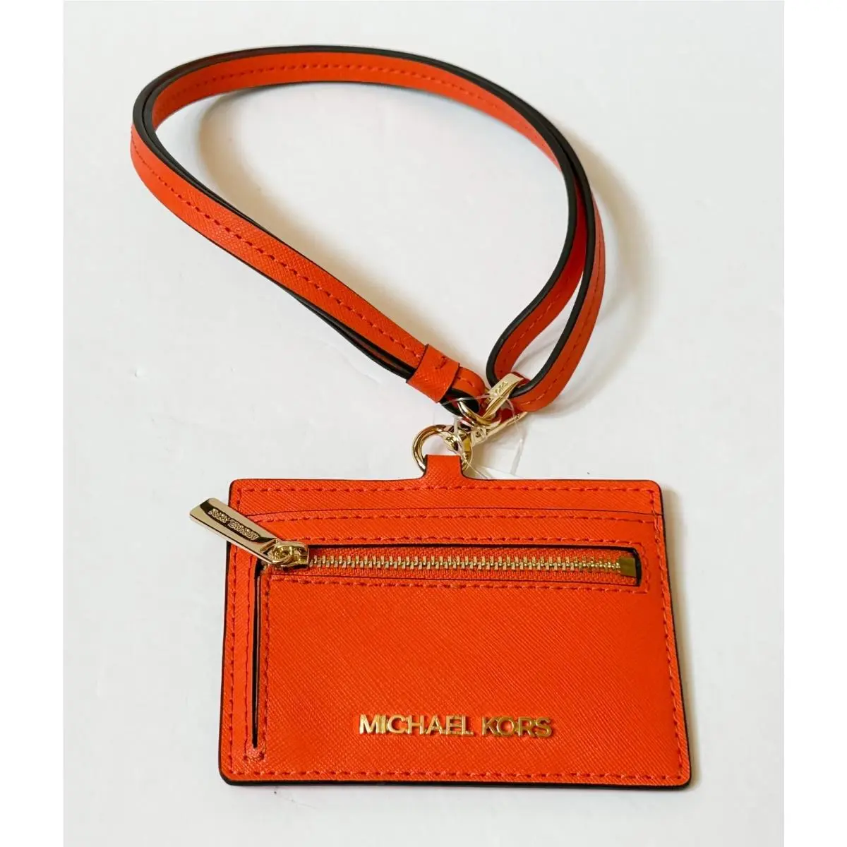 Jet Set Travel East West ID Card Case Wallet Lanyard Leather POPPY by Michael Kors