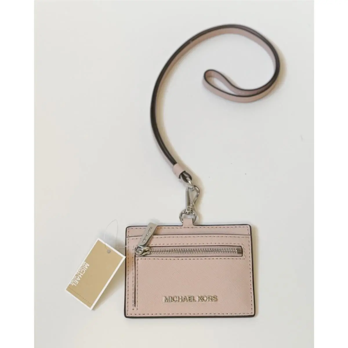 Jet Set Travel East West ID Card Case Wallet Lanyard Leather Powder Blush/Silver Toned Hardware by Michael Kors