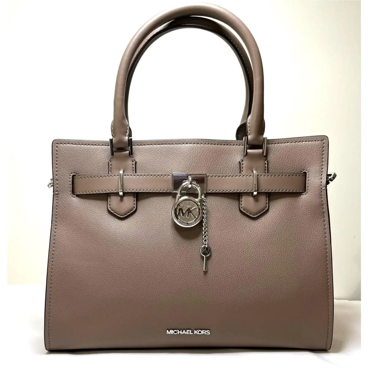 Hamilton Mk Signature Pebbled Leather Medium Satchel Shoulder Bag Dusk/beige/Silver by Michael Kors