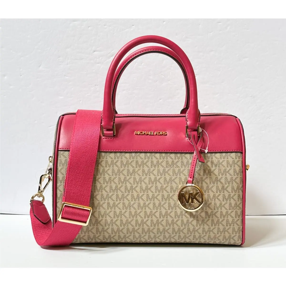 Jet Set Travel Medium Duffle Satchel Shoulder Crossbody Bag MK CARMINE PINK MULTI by Michael Kors