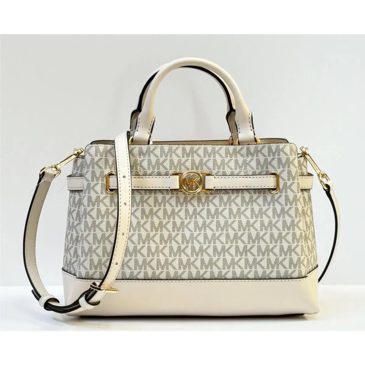 Reed Small Belted Satchel Shoulder Crossbody Bag MK Light Cream Multi by Michael Kors