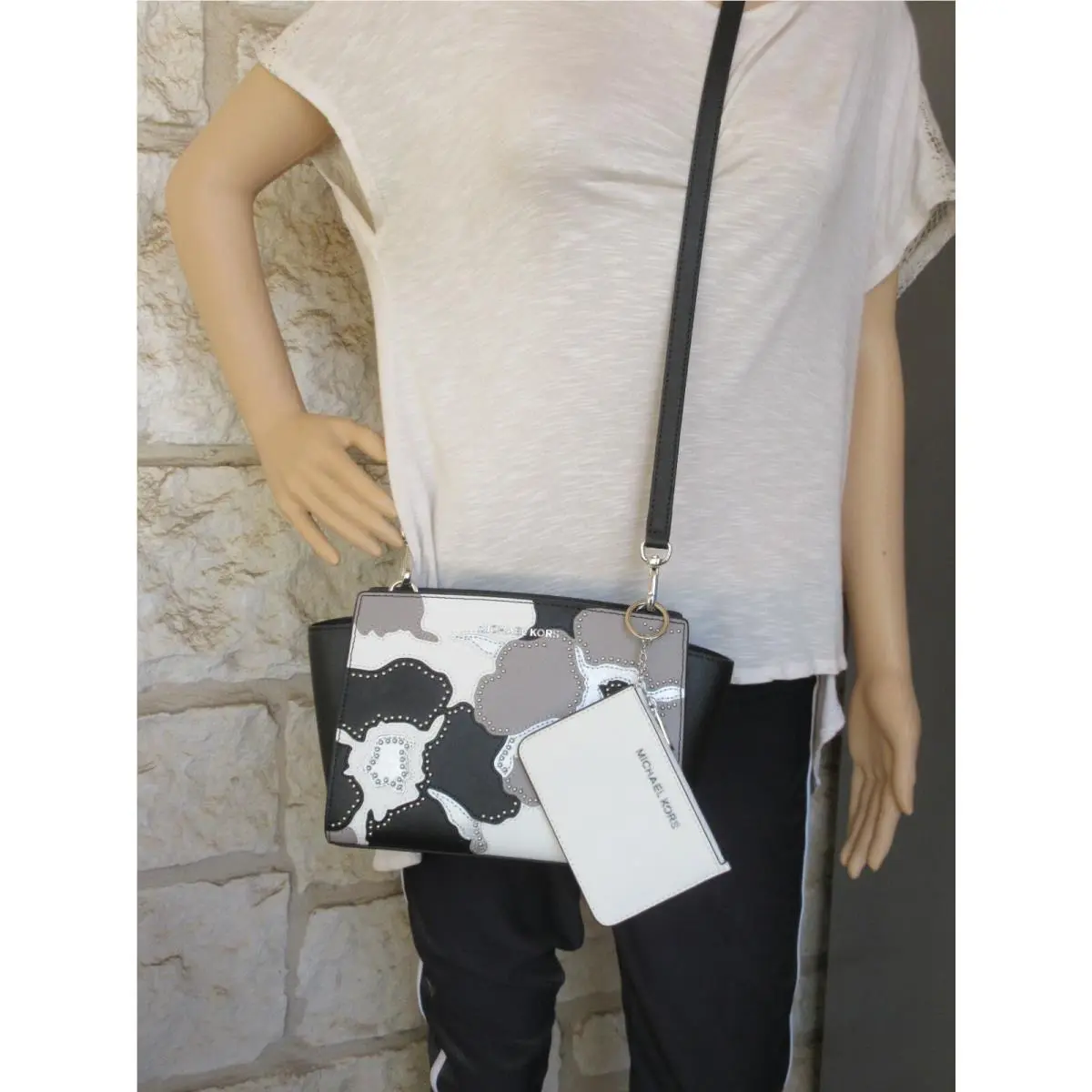 Michael Kors  bag  - Michael Kors Selma Messenger SM/MD CROSSBODY Zip - Handle/Strap: black white grapfruit purple multi blue pink silver, Hardware: Silver or Gold (depending on purse or purse set), Exterior: White/black/lilac/blue/pink/Grapefruit