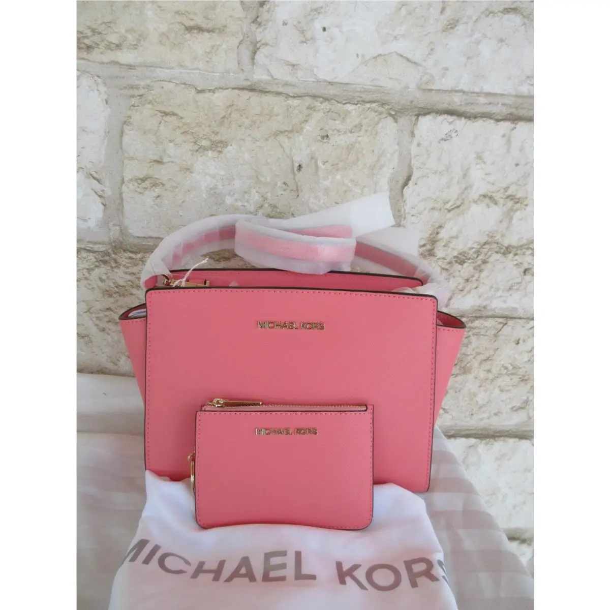 Selma X-body Black Pink White Blue Grapefruit Floral Lilac or Set Bag+Wallet SET Grapefruit Leather Bag x-body by Michael Kors
