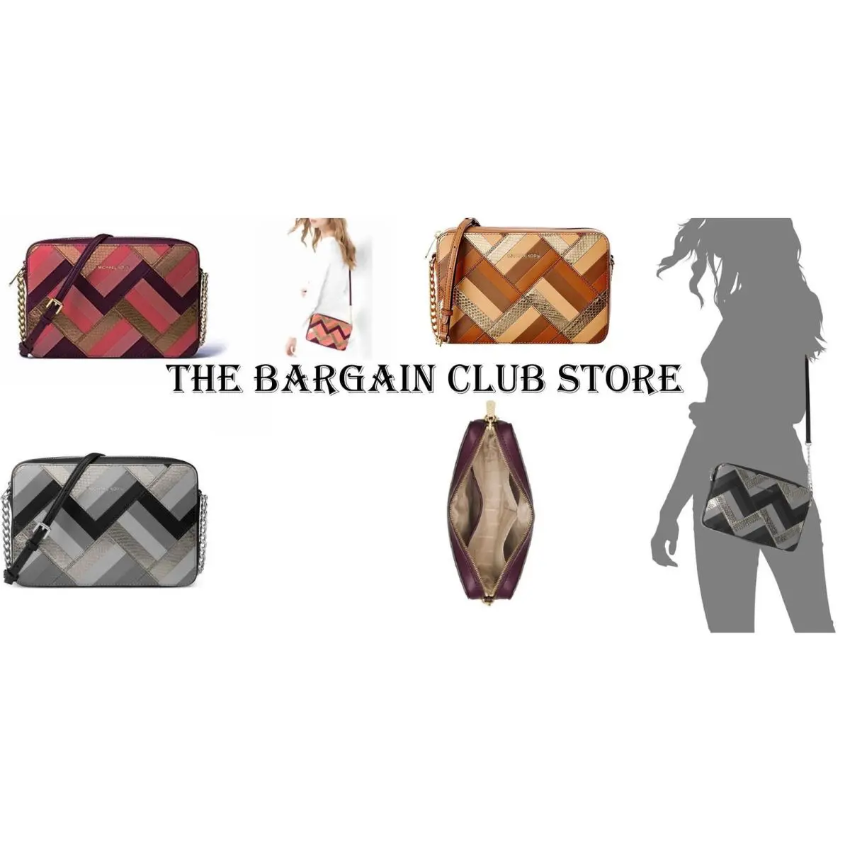 Michael Kors Crossbody Bag Marquetry Patchwork Jet Set Travel East West - Plum