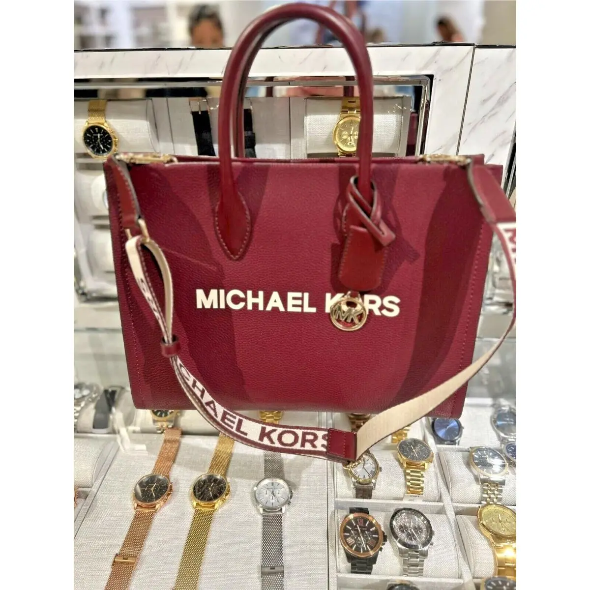Mirella Medium East West Crossbody Tote Leather Bag Handbag Purse OXBLOOD by Michael Kors