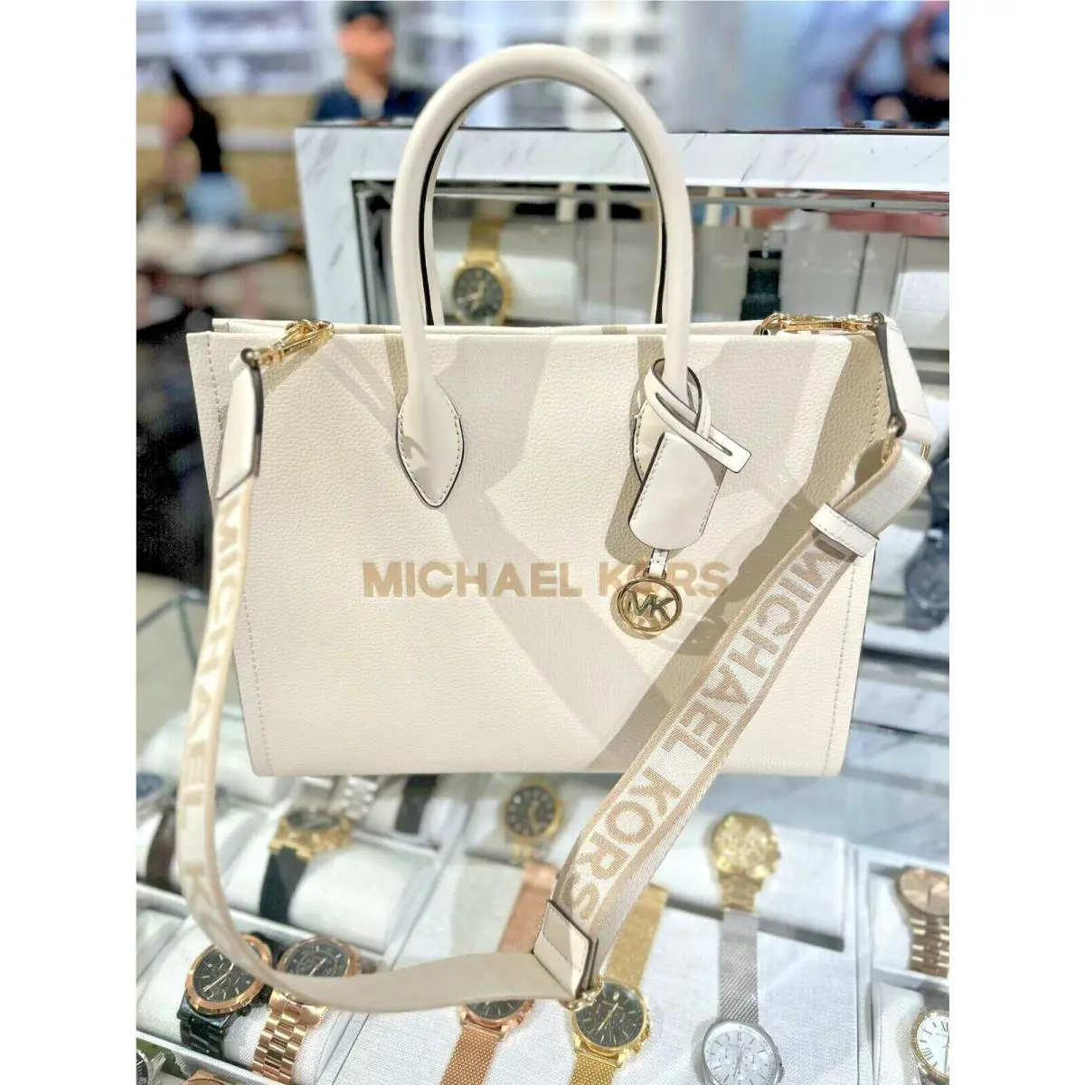 Michael Kors Mirella Medium East West Crossbody Tote Leather Bag Handbag Purse