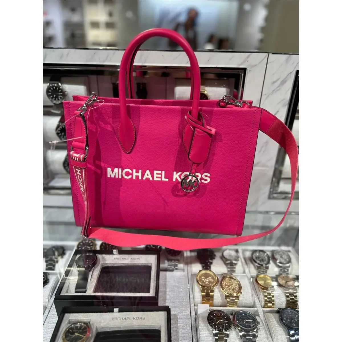 Mirella Medium East West Crossbody Tote Leather Bag Handbag Purse DRAGONFRUIT by Michael Kors
