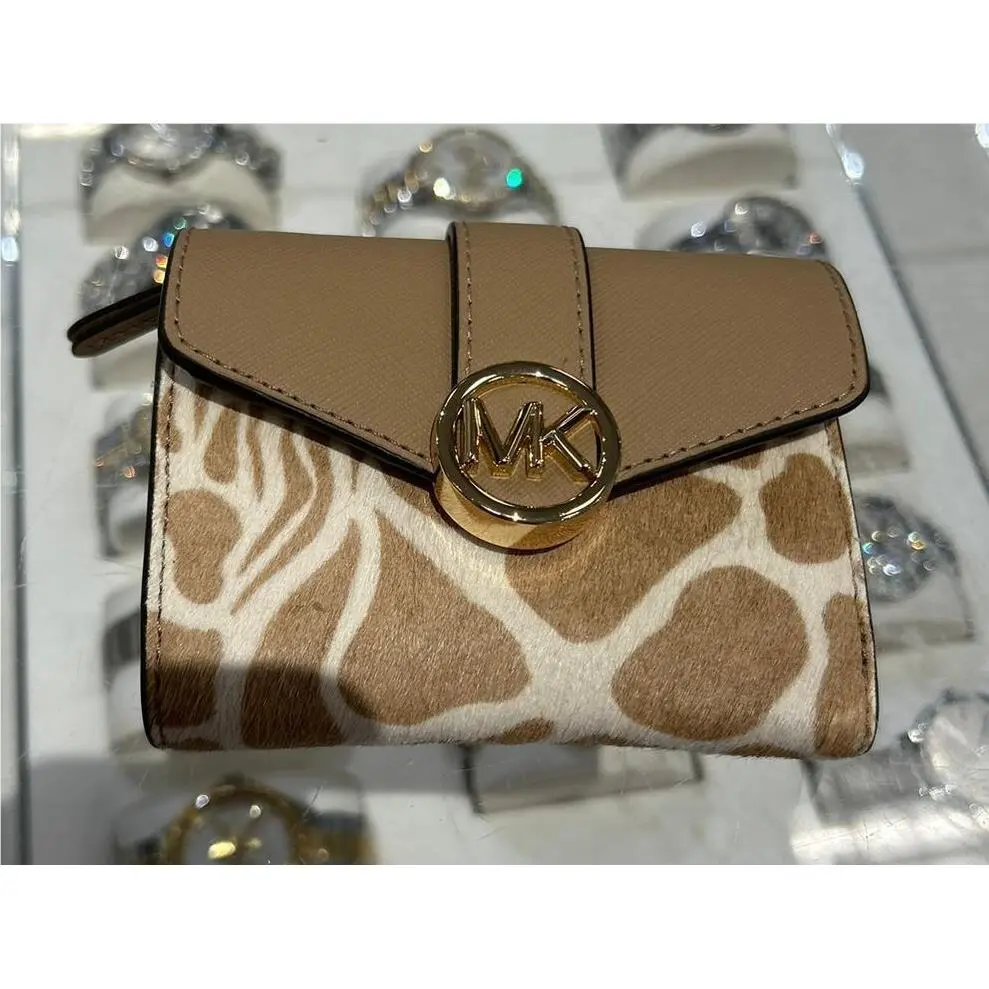 Carmen Ladies Fashion Flap Bifold Wallet Credit Card Holder Var CAMEL PEBBLE by Michael Kors